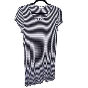 Olivia Rae T-Shirt Dress White-Navy Blue Stripes Loose Fit SKU250